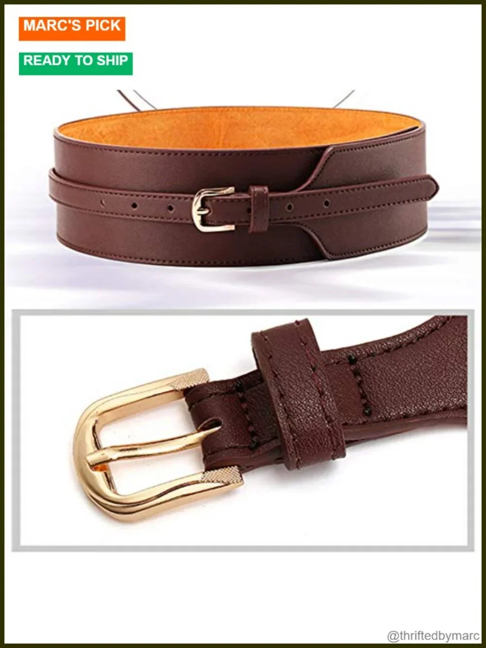 Wide PU Leather Waist Belt with D-ring Buckle